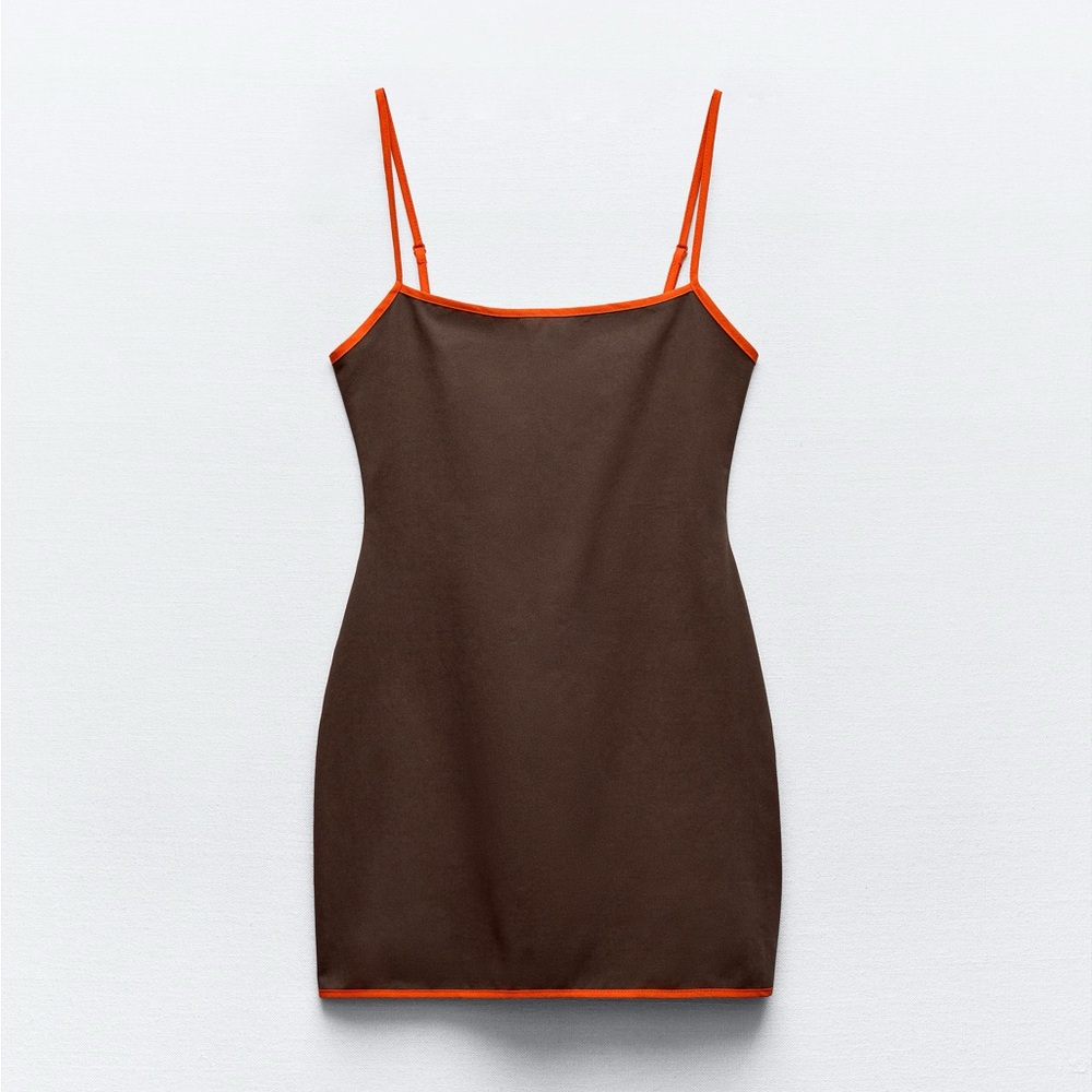 Zara Piped Stretchy Brown Dress
